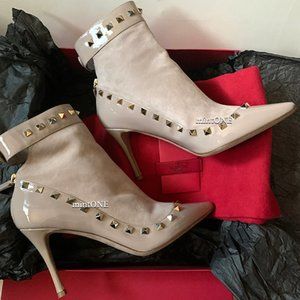 VALENTINO Suede And Patent Leather Rockstud Ankle Boots